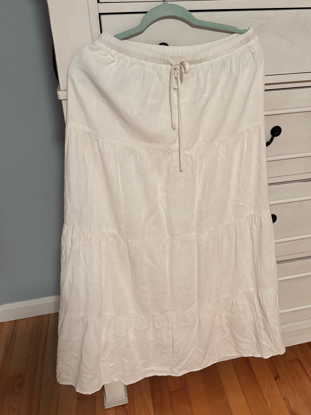 Classic White Tiered Maxi Skirt with Drawstring Waist